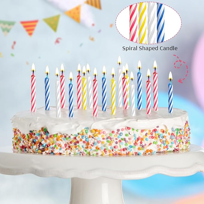 MTLEE Spiral Birthday Candles Colorful Cake Paraffin Candles for Celebrating Birthday Cake Decorations for Holiday Party(4 Color,288 Pcs)