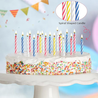 MTLEE Spiral Birthday Candles Colorful Cake Paraffin Candles for Celebrating Birthday Cake Decorations for Holiday Party(4 Color,288 Pcs)