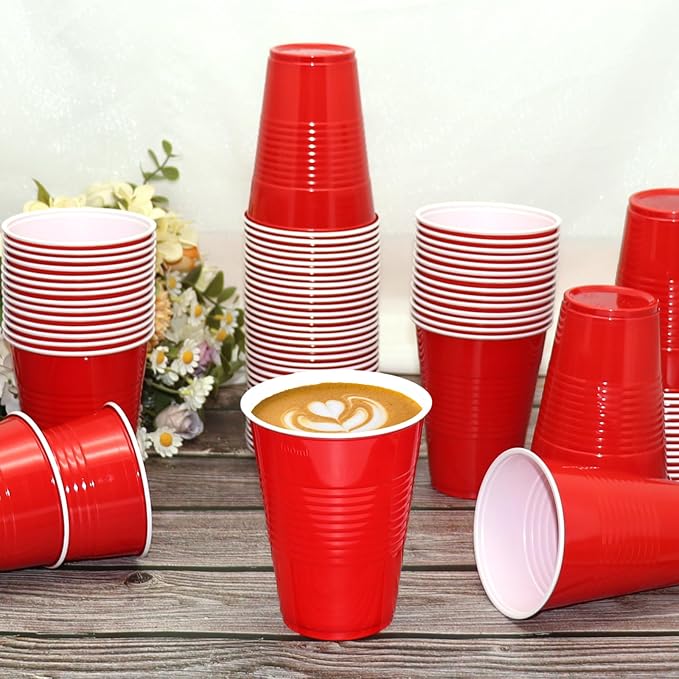 200 Count Plastic Cups Disposable - 16 oz Red Cups for Party Birthday Picnics Christmas Party