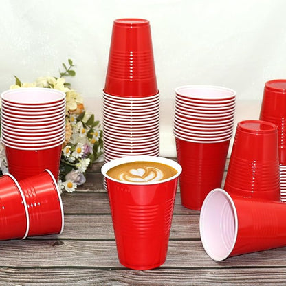 200 Count Plastic Cups Disposable - 16 oz Red Cups for Party Birthday Picnics Christmas Party