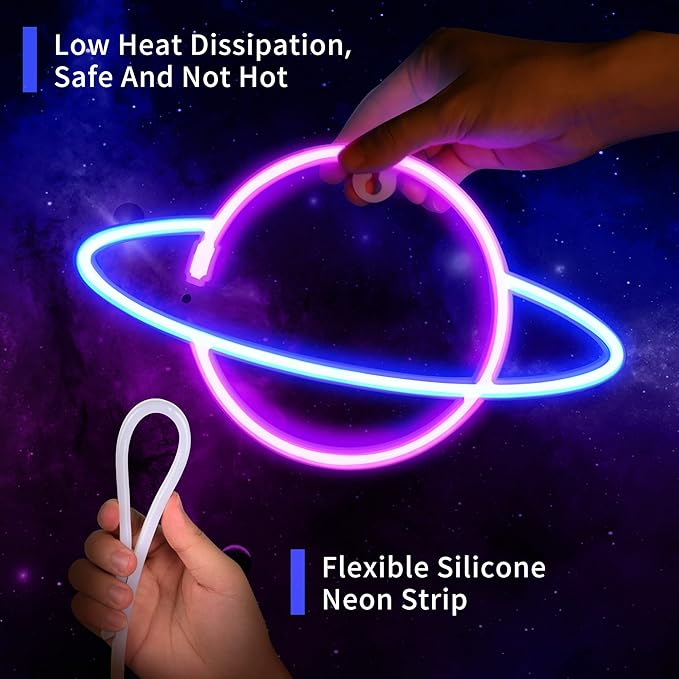 Neon Signs for Wall Decor, 3PCS LED Neon Lights for Bedroom,USB or Battery Powered Light Up Space Element Alien Planet Rocket for Kids,Teen Boys,Gaming Room,Bar,Birthday,Cool Decoration Aesthetic