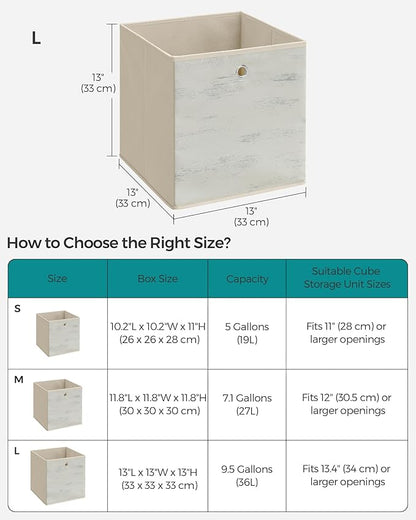 SONGMICS Storage Cubes, Set of 6 Storage Bins with Handles, Foldable Oxford Fabric and Non-Woven Fabric Storage Boxes, 13 x 13 x 13 Inches, Fit Cube Storage Unit, Vintage White URFB133W01