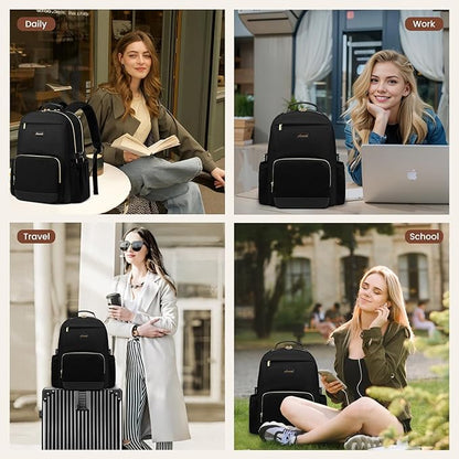 LOVEVOOK Laptop Backpack for Women with Pouch Pocket for Large Capacity Cup,15.6 Inch Laptop Computer Bag Travel Backpack Purse,Waterproof Work Business Backpack College Teacher Bags,Dark Purple