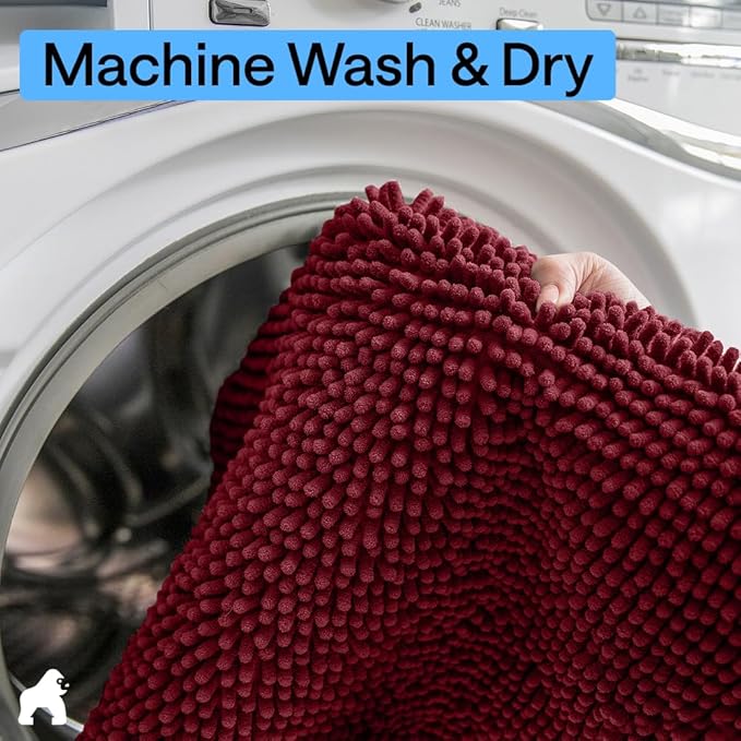 GORILLA GRIP Bathroom Rug Sets, Soft Chenille 2 Piece Area Rugs Set, Toilet Base Mat and 30x20 Carpet, Absorbent Microfiber Washable Mats Dry Quickly, Home Décor and Bath Room Accessories, Burgundy
