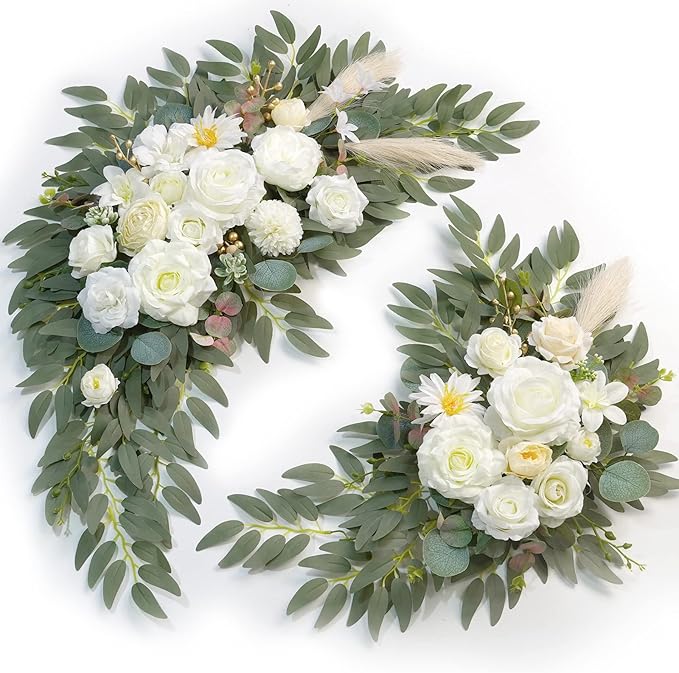 Artificial Wedding Arch Flowers Kit(Pack of 2) for Wedding Arch, Bridal Shower, Ceremony and Reception Backdrop Decoration (Cream & Champagne)