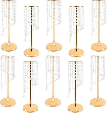 Wedding Centerpieces Gold Vases,10PCS Metal Flower Candle Holder with Sparkling Crystal Beads,Crystal Flower Vase Metal Flowers Stand for Party Tables Decorations (27.5in Gold-1)