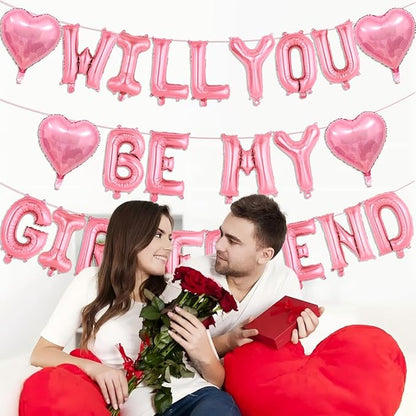 Will You Be My Girlfriend Balloons-16 Inch Pink Foil Letters Balloon 18 inch Heart Balloon Valentines Day Balloons for Wedding Engagements Proposals party Decorations