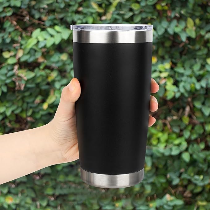 20oz Stainless Steel Tumbler Bulk with Lid, Travel Mug - Double Wall Vacuum Powder Coated Cup - Black, 12 Pack
