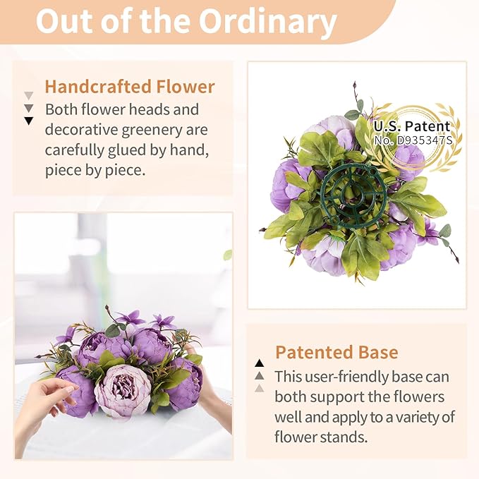 NUPTIO Flower Balls Flowers for Centerpieces: 10 Pcs 9.4 inch Diam Purple Artificial Peony Fake Flower Ball Arrangement Bouquet Wedding Centerpieces for Tables Wedding Centerpiece Decorations