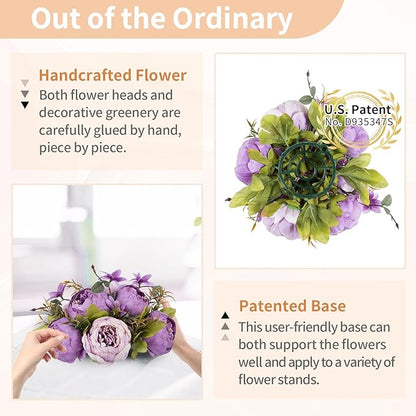 NUPTIO Peony Artificial Flowers for Centerpieces: 2 Pcs 9.4 inch Diam Purple Faux Peony Flowers Fake Flower Balls Arrangement Bouquet Wedding Centerpieces for Tables Wedding Centerpiece Decorations