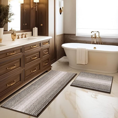 BSICPRO Bathroom Rugs and Mats Sets, 2 Piece Thick Absorbent Chenille Bath Mat Rug Set Non Slip, Soft Shaggy Bath Room Floor Mats for Bathroom, Machine Washable (Brown, 20" x 47" Plus 16" x 24")