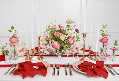 Solino Home Linen Table Runner 72 Inches Long - 100% Pure Linen Red and White Dining Table Runner 14 x 72 Inch for Christmas, Holiday, Winter - Contempo
