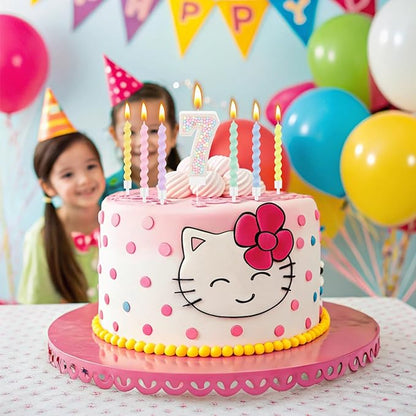 MTLEE Number 7 Birthday Candle with 12 Pcs Spiral Candles for Girls Macaron Pastel Rainbow Unicorn Pink Cake Topper for Sweet Theme Party Decoration