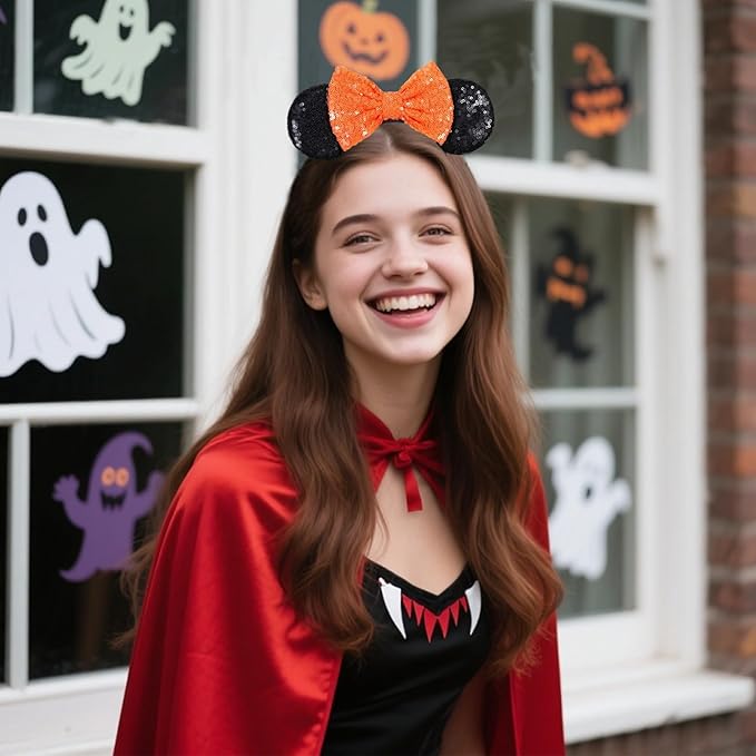 ASAHEL Mouse Ears Headbands Fashion Shiny Bows Mice Ears Halloween Parties Themed Events (Orange, Onesize)