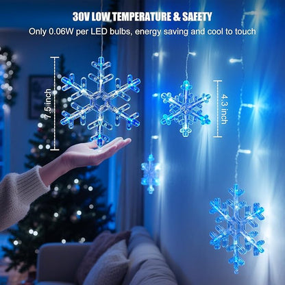 Minetom Christmas Snowflake Lights - 2 Pack 13 ft 192 LED Icicle Lights with 16 Drops, 12 Modes and Timer, IP65 Waterproof Connectable Christmas Light for House Eave Window Indoor Outdoor Decoration