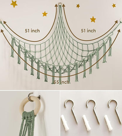 Stuffed Animal Storage Hammock or Net - Large Toy Hammock Net for Stuffed Animals Corner - Hanging Stuff Animal Organizer Holder Ideas for Plush - Baby Nursery Wall Bedroom Room Decor