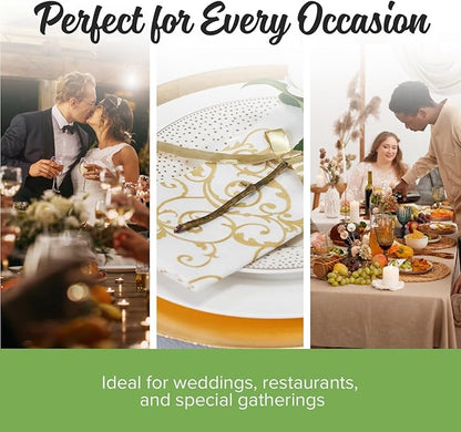 SimuLinen Gold & White Dinner Napkins - Disposable Linen Feel Decorative Cloth-Like Large Napkins - Elegant, Soft, Absorbent & Durable Airlaid Material (19"x17" - Box of 300)