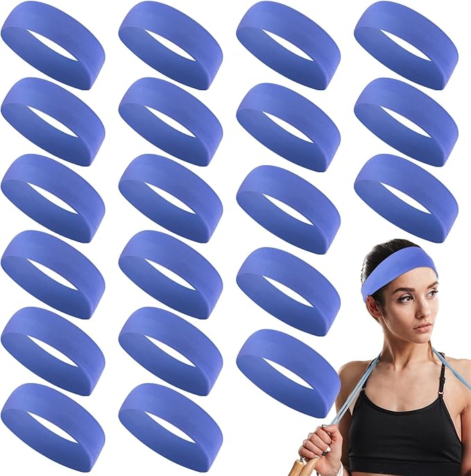 Hotop 20 Pcs Sport Stretchy Headbands for Girls Women Non Slip Soft Fabric Elastic Headband Bulk for Yoga DIY Team Gifts