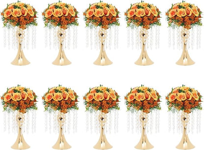 Wedding Centerpieces Gold Vases,10PCS Metal Flower Candle Holder with Sparkling Crystal Beads,Crystal Flower Vase Metal Flowers Stand for Party Tables Decorations (10PCS-Gold-13cm)