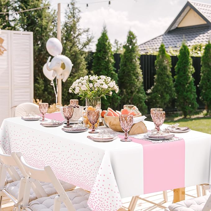 WNINK 6 Pack Pink and Blue Tablecloths, Gender Reveal Disposable Plastic Waterproof Table Cover for Boy or Girl Gender Reveal Party, Baby Shower, Birthday Party Decorations 54" x 108"