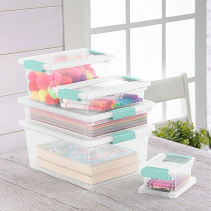 Sterilite 8-Pack Clip Box, Stackable Clear Plastic Bins with Latching Lids, Medium - Writing, Arts or Crafts Supplies Storage Containers for Home, Office, Classroom and Workshop Organization