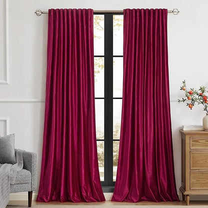 PRIMROSE Red Curtains 120 inch for Living Room Velvet Drapes Blackout Rod Pocket Back Tab Window Treatment Semi Room Darkening Decor Curtains for Bedroom Set of 2 Panels