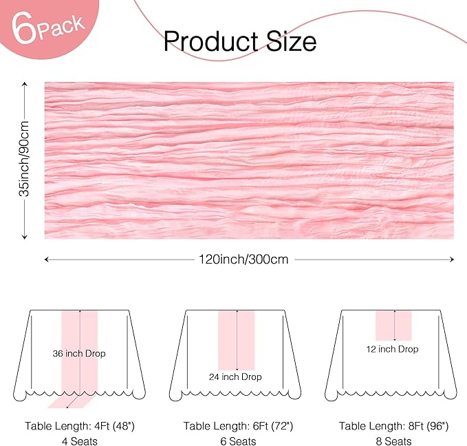 6 Pack Cheesecloth Table Runner 120 Inch Boho Rustic Gauze 10 FT Light Pink Cheese Cloths Table Runners Decorations for Spring Summer Birthday Party Baby Shower Wedding Holiday Home Decor