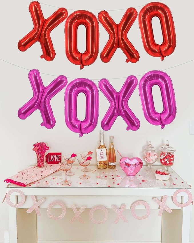 Red XOXO Balloons Pink XOXO Balloons Valentines Day Decorations for for Valentines Day Bridal Shower Wedding Romantic Special Night Party Supplies Decorations