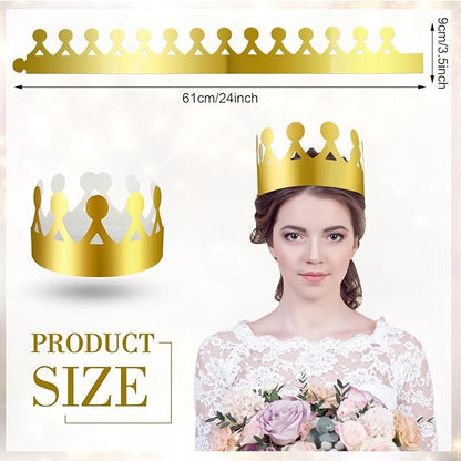Crtiin 100 Pcs Gold Paper Crowns Birthday Party Bulk for Adults Classroom Students Hat Supplies Favors (Cute Style)