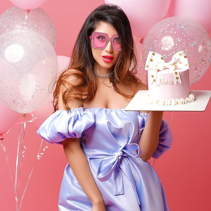 Pibupibu 4/8/16 Pack Colorful Bling Crystal Sunglasses Oversized Square Glitter Rhinestone Sunglasses for Women Party Favors