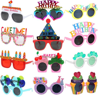 12pcs Birthday Glasses, Happy Birthday Sunglasses, Novelty Funny Photo Booth Props for Party, Sunglasses for Kids Adults Party Favors