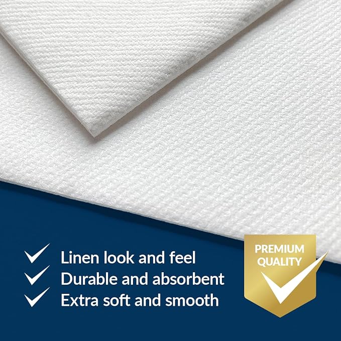 PAW - Christmas Linen Feel Napkins with Built-in Flatware Pocket, Gold Absorbent Pre-Folded Dinner Napkins with Snowlakes, Guest Towels for Xmas Dinner, Winter Holiday, Decorative Towel, 50 Count