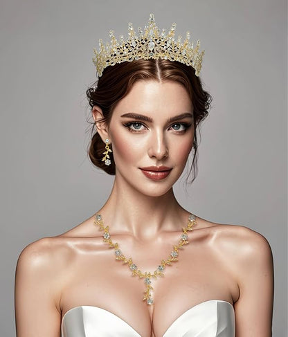 Kamirola Tiaras and Crowns for Women,Tiaras Earrings Necklace, Crystal Bridal Jewelry Set (TR48)