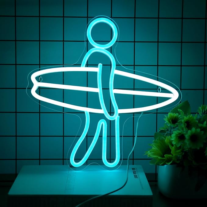 Surfer Neon Sign for Home Décor, Surfboard Neon Light for Wall Decor, Surfing Led Sign, Gym Room Bedroom Decoration, Sports Neon Signs, Men Women Boys Birthday Christmas Gifts Size 12''