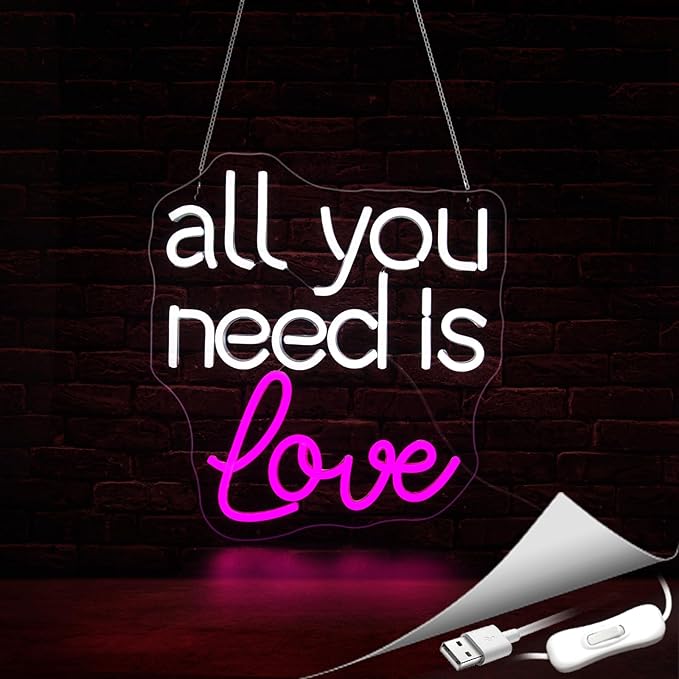 All You Need is Love Neon Sign, Neon Signs for Wall Decor Neon LED Signs Room Neon Light Up Signs Home Decor