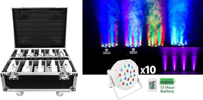 Rockville BATTERY PAR PACK 50 WHITE 20W Rechargeable Wash Lights (10), RGB Color Mixing, Wireless DMX, Remote Included, for DJs and Event Lighting