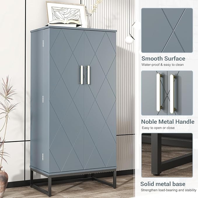 51" Kitchen Pantry Storage Cabinet, Freestanding Pantry Cabinets with Doors andAdjustable Shelves, Buffet Cupboards Storage Cabinet for Home Office Use, DinningRoom(Grey)