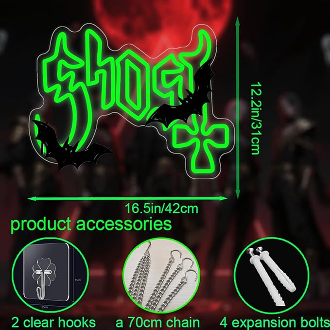 Gothic Band Neon Sign, Green LED Wall Light, Mysterious Rock Music Decor, Occult Aesthetic Room Light (12.2"x16.5")