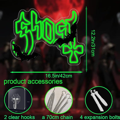 Gothic Band Neon Sign, Green LED Wall Light, Mysterious Rock Music Decor, Occult Aesthetic Room Light (12.2"x16.5")