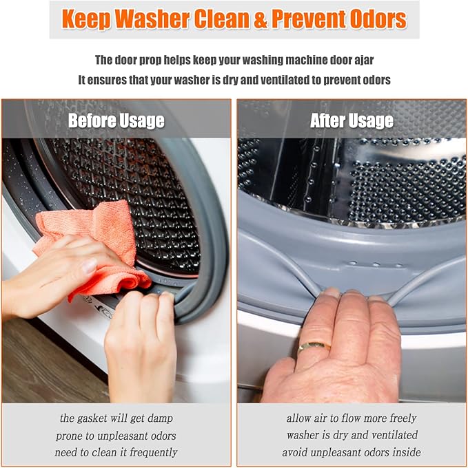 Front Load Washer Door Prop, Removable Flexible Washer Door Stopper, Magnetic Washing Machine Door Holder with 66mm Magnet Base, Keep Washer Door Open to Prevent Odors (Black)