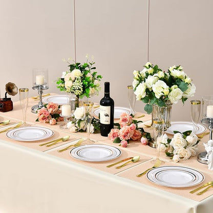 100PCS Rose Gold Plastic Plates Disposable Heavy Duty Include 50PCS 10.25inch Dinner and 50PCS 7.5inch Dessert Plastic Plates for Party Wedding Anniversary New Year