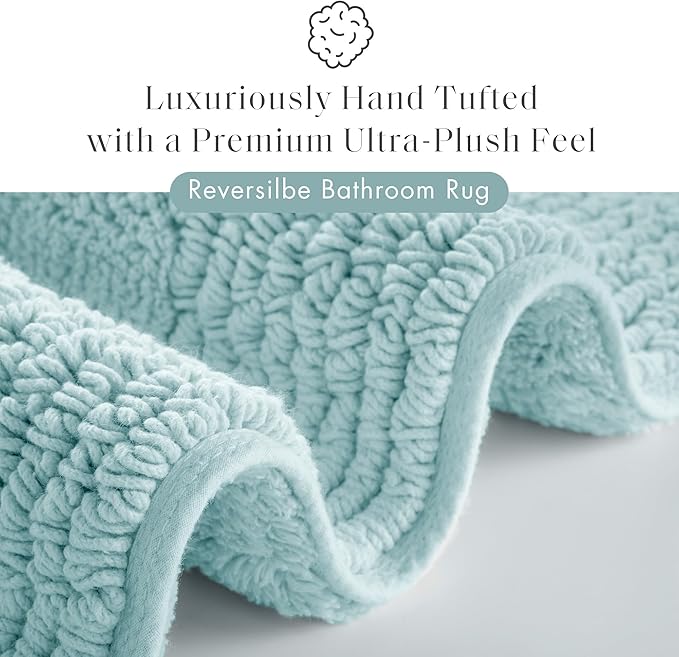 Madison Park Splendor Reversible 100% Cotton Tufted Bathroom Rug-3000 GSM Hotel Quality Luxurious Plush Medium Pile Bath Mat Absorbent, Quick Dry, Shower Room Décor, 17x24 Blue