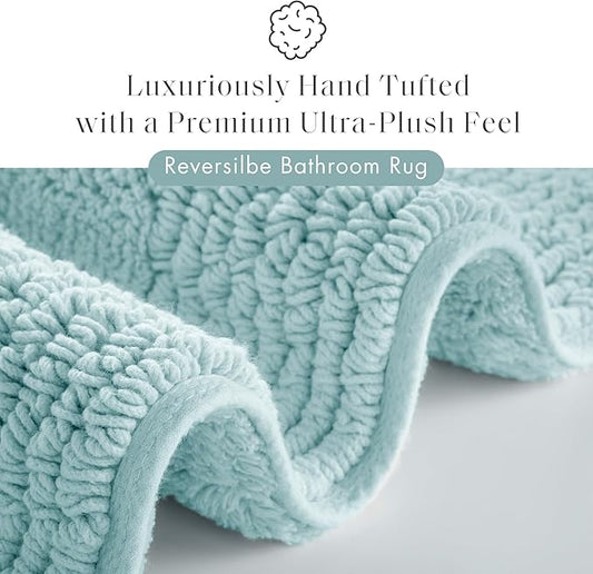 Madison Park Splendor Reversible 100% Cotton Tufted Bathroom Rug-3000 GSM Hotel Quality Luxurious Plush Medium Pile Bath Mat Absorbent, Quick Dry, Shower Room Décor, 17x24 Blue