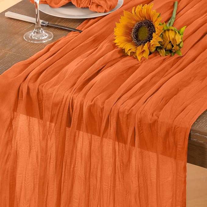 Orange Cheesecloth Table Runner Christmas Table Runner Boho Gauze 120 Inches Cheese Cloth Table Decor for Xmas Holiday Season Parties Weddings Bridal Baby Shower Party Decor