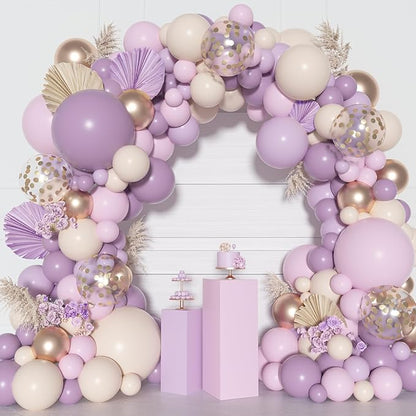 Ouddy Party Dusty Purple Balloon Arch Garland Kit, Different Sizes 18 12 10 5Inch Purple Pink Lavender Sand Rose Gold Metal Confetti Balloon for Bridal Baby Shower Wedding Birthday Party Decoration