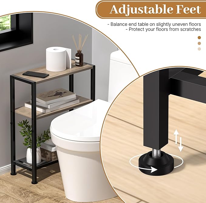Narrow Side Table for Small Space, 2-Tier Small End Table with Shelf Holder, Slim Nightstand, Skinny Snack Couch Table in Living Room, Bedroom, Study, Kitchen and Balcony (Camel Brown)