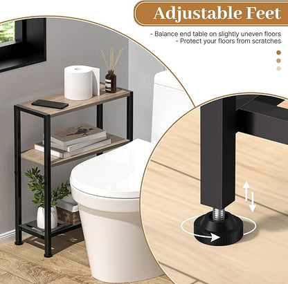 Narrow Side Table for Small Space, 2-Tier Small End Table with Shelf Holder, Slim Nightstand, Skinny Snack Couch Table in Living Room, Bedroom, Study, Kitchen and Balcony (Camel Brown)
