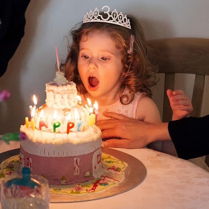 CIEHER 3th Birthday Party Supplies: Crown, Sash, Pearl Pin Set - Decorations for Little Girls' Special Day