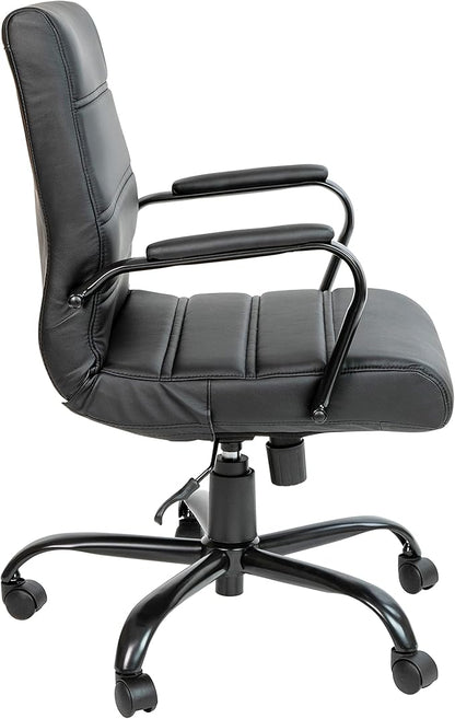 Flash Furniture Whitney Mid-Back Swivel LeatherSoft Desk Chair with Padded Seat and Armrests, Adjustable Height Padded Office Chair, Black