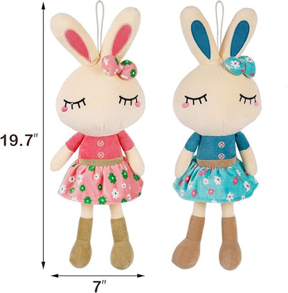 Set of 2 Easter Bunny Plush for Kids, 18.3" Easter Stuffed Animal, Big Rabbit Toys Cute Birthday Gifts for Boy Girl, Pink & Blue